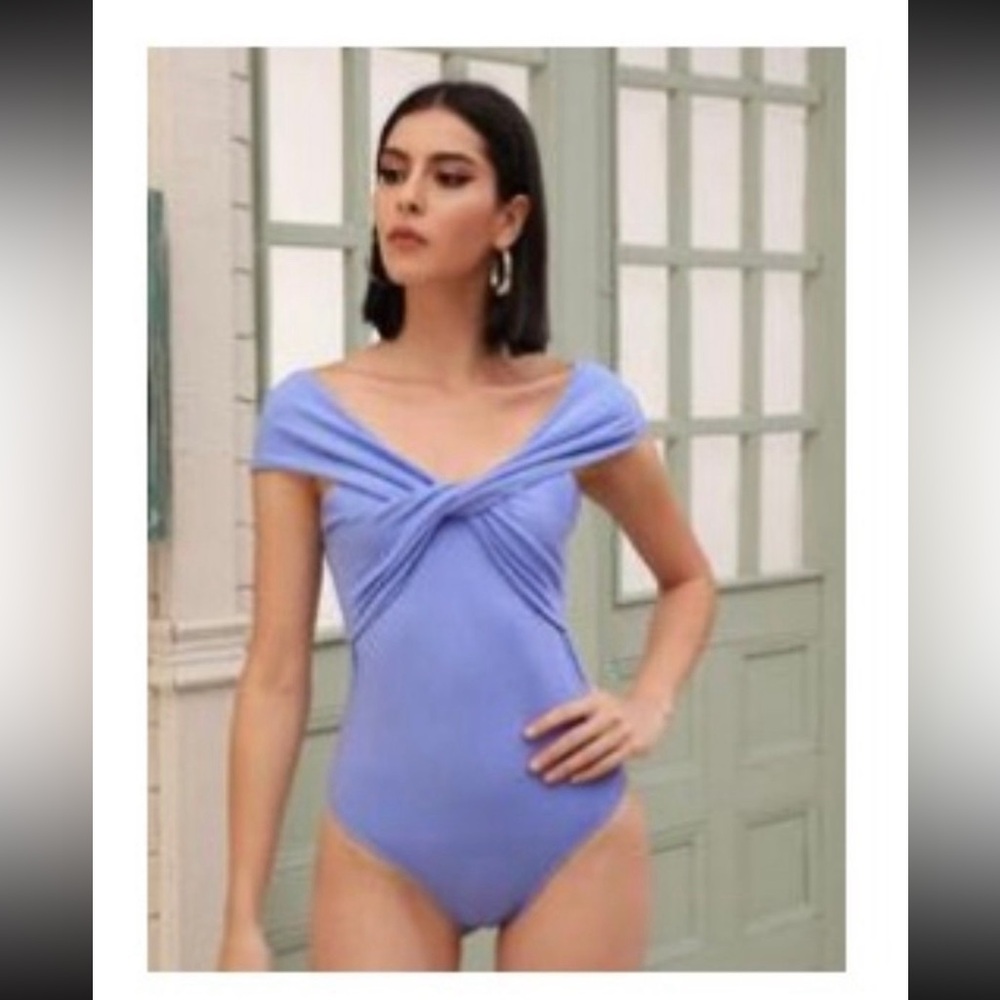 Brand New Elegant Blue Off-Shoulder Bodysuit